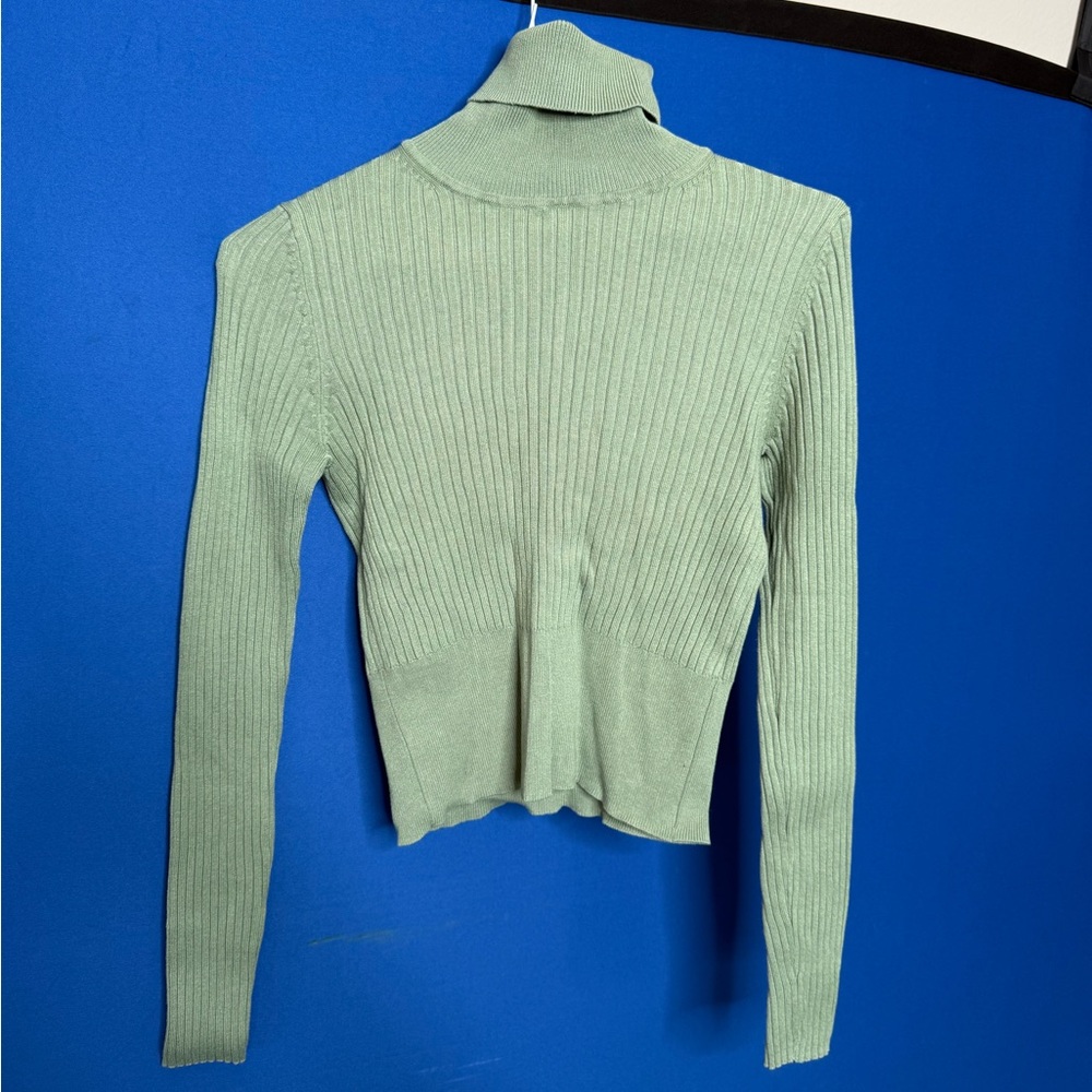 Zara Light Green Ribbed Long Sleeve Top